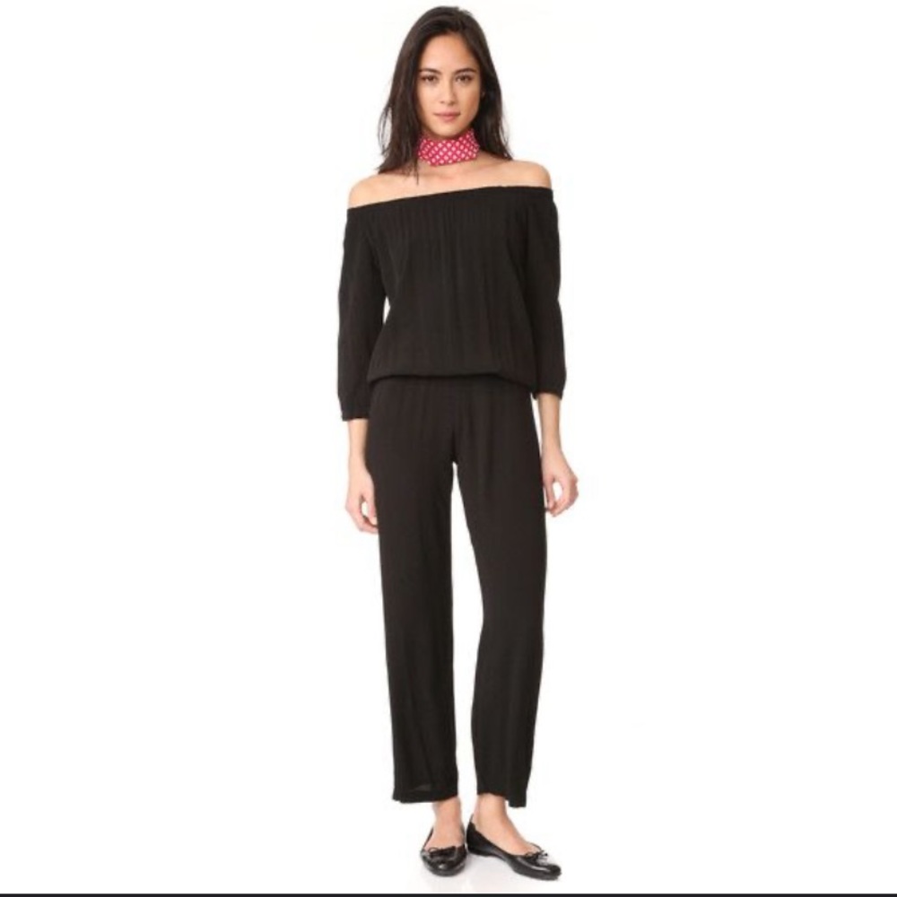 NWT Monrow Off Shoulder Blouson Jumpsuit Black Size XS